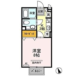 ナカイパレスB 1Kの間取図画像