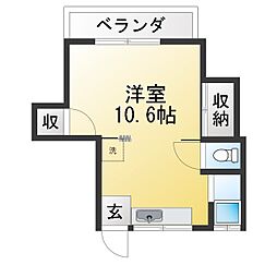 プチハウスコスモスB棟 ワンルームの間取図画像