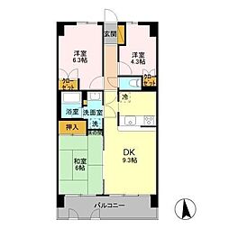 ハイラーク高崎 3DKの間取図画像