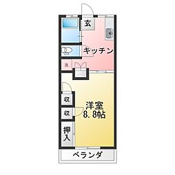 アビ・タシオン黛 1Kの間取図画像