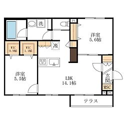 QueenHills 2LDKの間取図画像