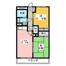 ライブパレス花水木 2階2DKの間取り