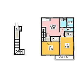 Ｔ・Ｂハイツ龍舞 2階2LDKの間取り