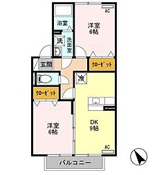 フリージアM 2階2DKの間取り