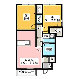 スペチアーレI 1階2LDKの間取り