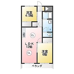 丸善マンション 2LDKの間取図画像