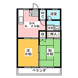 アメニティハイツ赤堀 2DKの間取図画像
