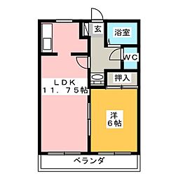 サンハイム参番館 1LDKの間取図画像