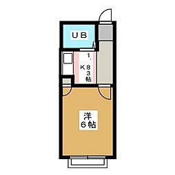 ドリームハウス下植木B 1Kの間取図画像