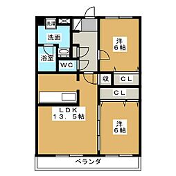 ウイングバード伊勢崎 2LDKの間取図画像