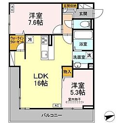 横浜市港北区新羽町アパート 2LDKの間取図画像