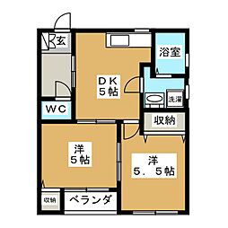 ヒルズハウス 2DKの間取図画像