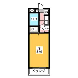 ガーデンヒルズ 2階1Kの間取り