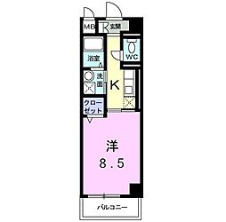 メゾン・ソレイユ 2階1Kの間取り