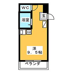 ビバリーヒルズC棟 ワンルームの間取図画像