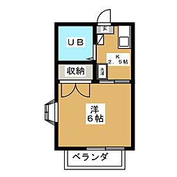第5フジタケグランデュールB 1Kの間取図画像