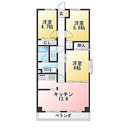 バードタウン2番館 3LDKの間取図画像