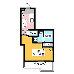 ラフィーネH&M 1Kの間取図画像