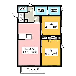 シャルマンドミール 2LDKの間取図画像