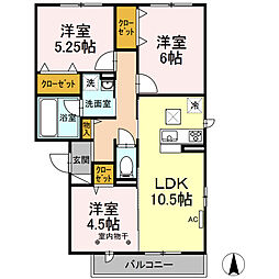 コートミカエルB 3LDKの間取図画像