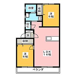 サントネージュ2 2LDKの間取図画像