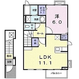 クリエンテII 2階1LDKの間取り