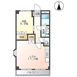 サンシャイン．B．江藤 1階1LDKの間取り
