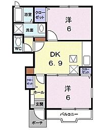 Ｍ・ラフィネ・ロジュマンＡ 1階2DKの間取り