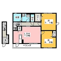 ラフォレスト 2階2LDKの間取り