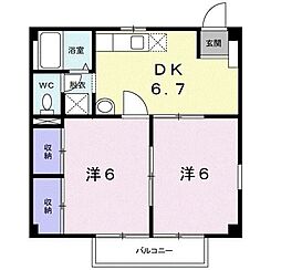 リバーサイド矢作 2DKの間取図画像