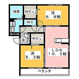 セグンドエスペランサ 2LDKの間取図画像