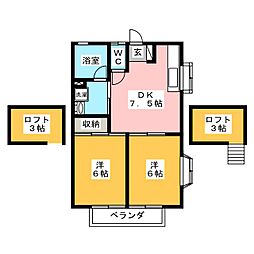 プランドール東町 2DKの間取図画像