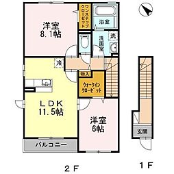 アミティエA 2LDKの間取図画像