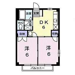 サンハイツ渡辺C 2DKの間取図画像