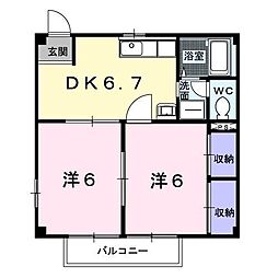 リバーサイド矢作 2DKの間取図画像
