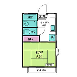 第3足立ハイツ 2階1Kの間取り