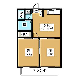 メゾンリエールIII 2階2DKの間取り