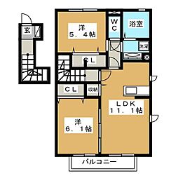 ターナ木曽西Ｂ棟 2階2LDKの間取り