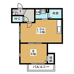 グランハイム 3階1LDKの間取り