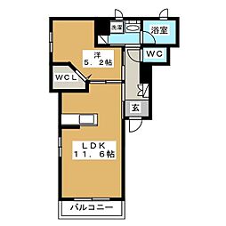 メルヴェールS-II 1階1LDKの間取り