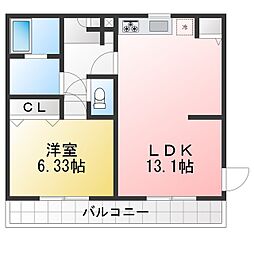 (仮称)古淵アパート計画B棟 1LDKの間取図画像