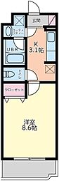 ボンヌシャンス 1Kの間取図画像