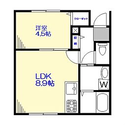 Le Coeur都立大学A棟 1DKの間取図画像