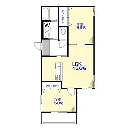 Le Coeur都立大学B棟 2LDKの間取図画像