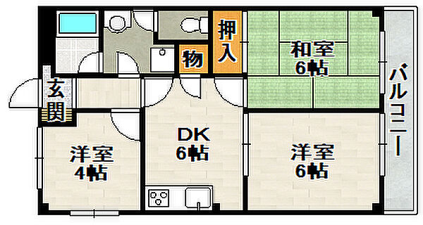 メゾンタナカ 101｜兵庫県伊丹市鴻池4丁目(賃貸マンション3DK・1階・50.22㎡)の写真 その2