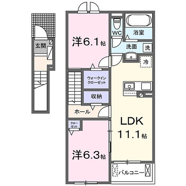 プリマヴェールII 202｜三重県四日市市西日野町(賃貸アパート2LDK・2階・58.60㎡)の写真 その2