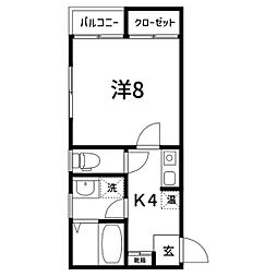 サンハイツ中島A 1Kの間取図画像