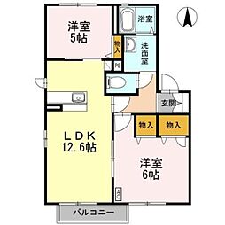 シャリテA棟 2LDKの間取図画像