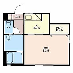 コープアゼリア 1Kの間取図画像