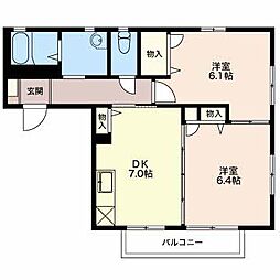 アンソレーユA 2DKの間取図画像